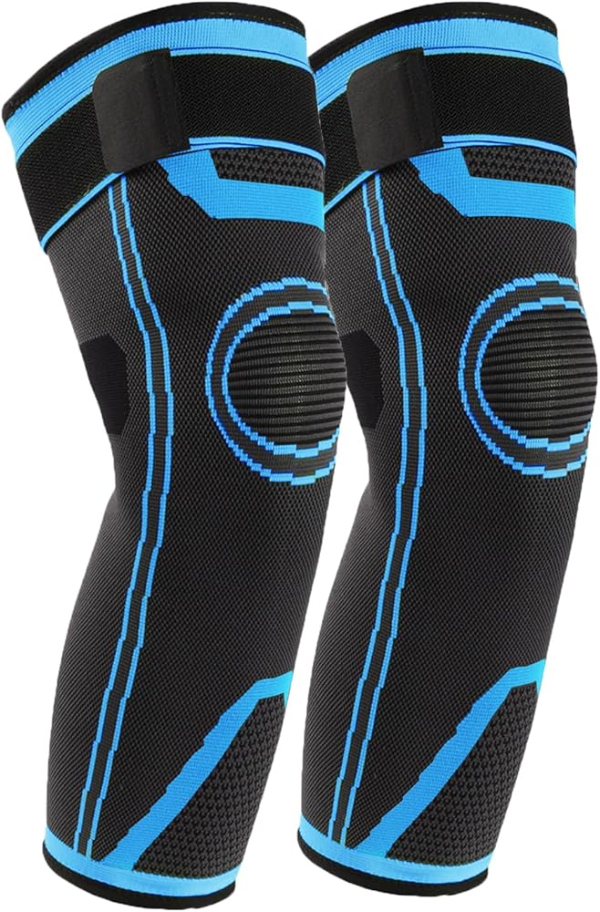 yeloumiss Rodillera larga para hombre y mujer, 1 par de rodilleras con bandas elásticas para deportes, correr, baloncesto, artritis, dolor articular