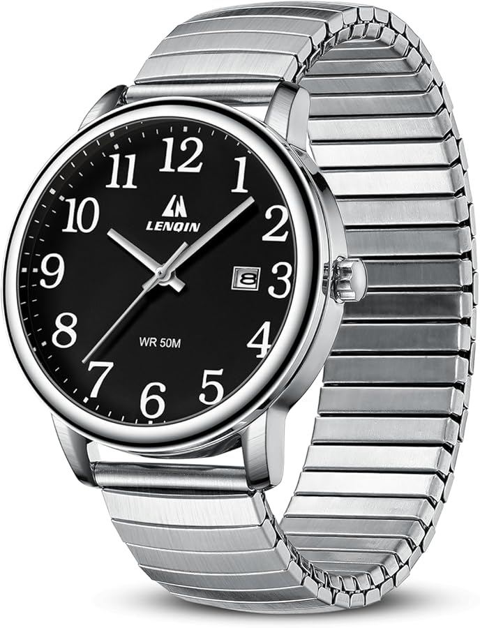 LN LENQIN Reloj Hombre Relojes De Cuarzo Analógico para Hombre Relojes De Pulsera para Hombre Resistentes Al Agua Lector Fácil Correa Expansión 38mm Reloj Negocios Moda con Fecha