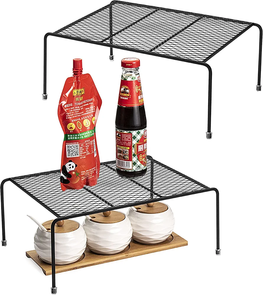 Lonian Organizador de armario de cocina [2 unidades], estante de almacenamiento para el hogar y la cocina, estante de alambre para armarios de cocina (negro)