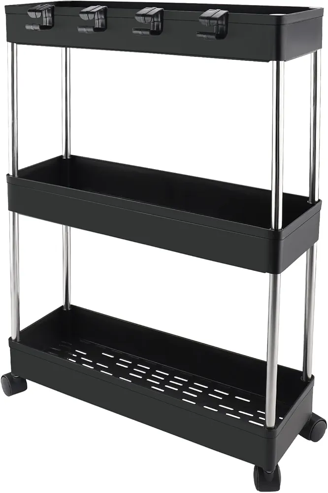 Vexillic Carrito de Almacenamiento, Carro Auxiliar con Ruedas para Baño, Cocina u Oficina, Lavadero, Dormitorio, Comedor Sala, Multifuncional Carrito de Cocina Organizador, Ahorra Espacio (Negro)